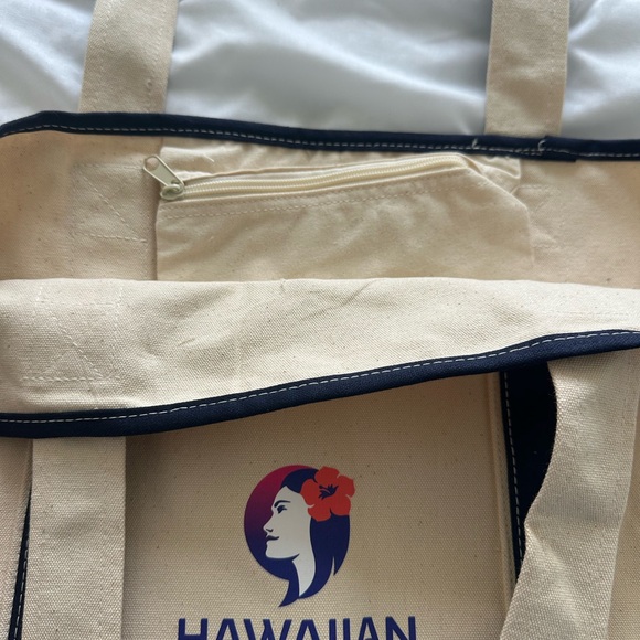 New Hawaiian Airlines Tan & Navy Blue Canvas Bag - Picture 2 of 2